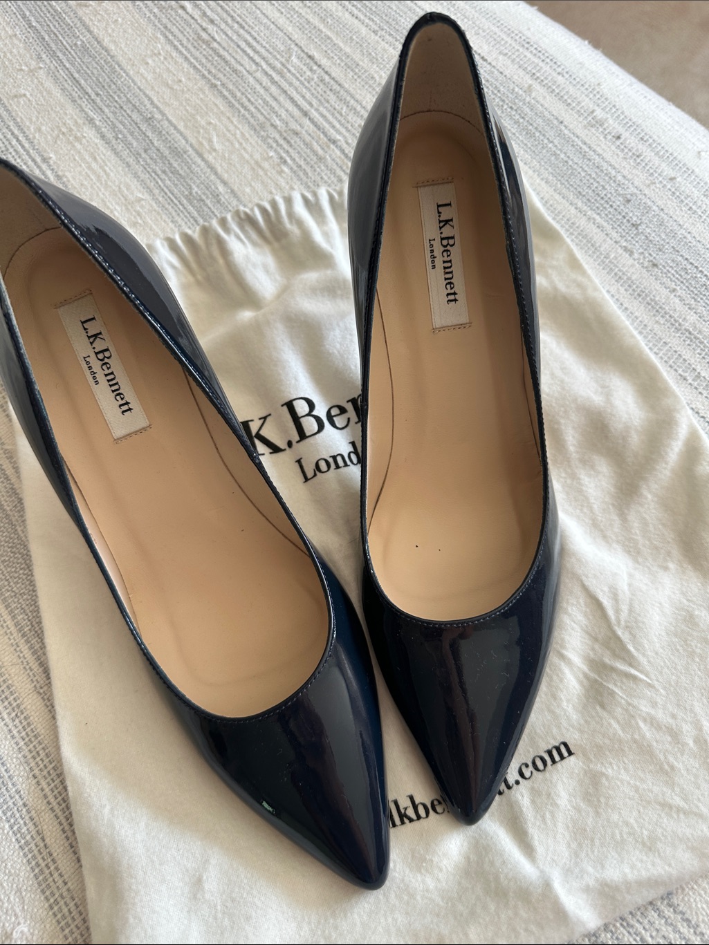 Lk Bennett Navy Patent Pointed-Toe Pumps